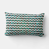 シェブロンレオパードブラウンとティール（緑がかった色）プリント ランバークッション (裏面)