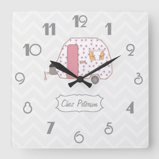 シェブロンレトロヴィンテージカラバンデザイン スクエア壁時計 (正面)