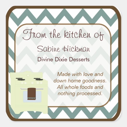 シェブロン小さな青/茶色のキッチンから スクエアシール (正面)