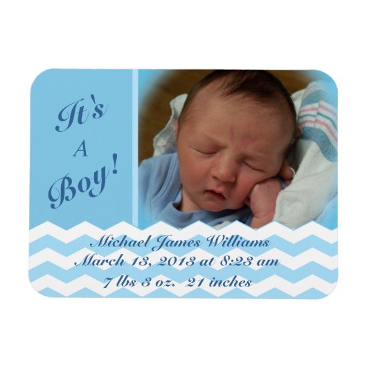 シェブロン柄の男の子の誕生発表マグネット マグネット (横)