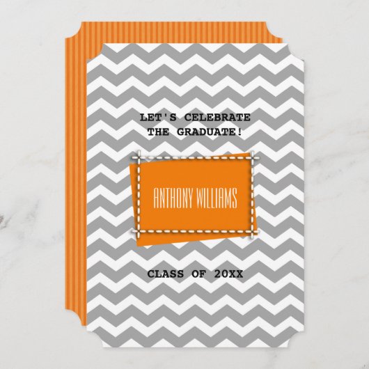 シェブロン柄カスタム卒業式パーティー 招待状 (正面/裏面)