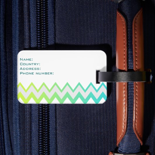 シェブロン模様グリーンティール（緑がかった色）アクアグラデーションエレガント ラゲッジタグ (裏面インサイチュ2)