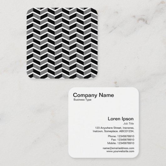 シェブロン模様 – 白黒 スクエア名刺 (正面/裏面)