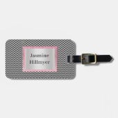 シェブロン白黒ピンクグリッターカスタム荷物 ラゲッジタグ (正面横)