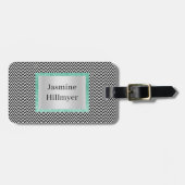 シェブロン白黒ピンクグリッターカスタム荷物 ラゲッジタグ (正面横)