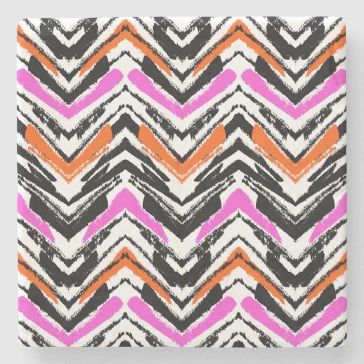 シェブロン黒く、オレンジ、およびピンクの手描きのパターン ストーンコースター (正面)