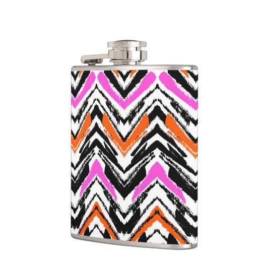 シェブロン黒く、オレンジ、およびピンクの手描きのパターン フラスク (左)