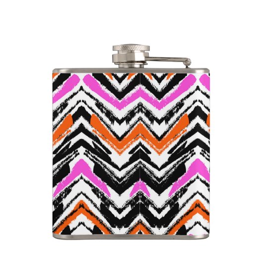 シェブロン黒く、オレンジ、およびピンクの手描きのパターン フラスク (裏面)
