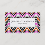 シェブロン黒く、オレンジ、およびピンクの手描きのパターン 名刺 (正面)