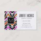 シェブロン黒く、オレンジ、およびピンクの手描きのパターン 名刺 (正面)