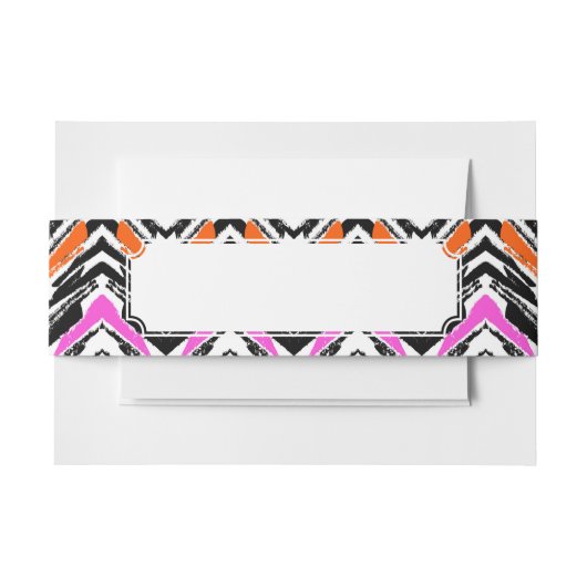 シェブロン黒く、オレンジ、およびピンクの手描きのパターン 招待状ベリーバンド (正面例)