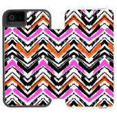 シェブロン黒く、オレンジ、およびピンクの手描きのパターン INCIPIO iPhoneウォレットケース (フォリオ Open)