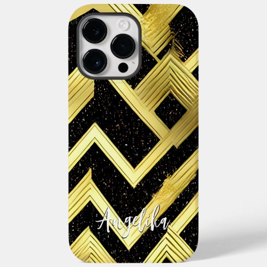 シェブロン黒と金ゴールドパーソナライズされた名 Case-Mate iPhoneケース (裏面)