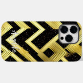 シェブロン黒と金ゴールドパーソナライズされた名 Case-Mate iPhoneケース (裏面 (横))