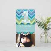 シェブロン1歳の誕生日ありがとうフォトカードメモ サンキューカード (スタンド正面)