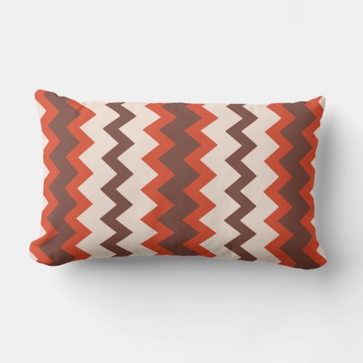 シェブロン・ジグザクデザインナチュラル赤ピンクブラウン ランバークッション (正面)