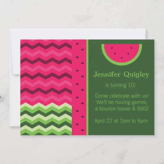 シェブロン・スイカ誕生日パーティーの招待 招待状 (正面)