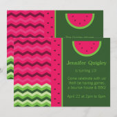 シェブロン・スイカ誕生日パーティーの招待 招待状 (正面/裏面)