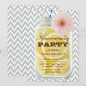 シェブロン ストライプ サマー レモネード 新築祝いパーティー 招待状 (正面/裏面)