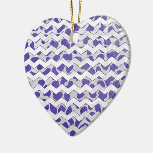 シェブロン・ダルマチアン・パープルとホワイト セラミックオーナメント (左)