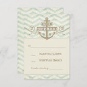 シェブロン ネイビー ウェディング オールド アンカー RSVP カード (正面/裏面)