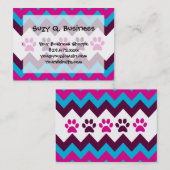 シェブロン・ピンクのティール（緑がかった色）、子犬の前足で犬好きの贈り物をプリント 名刺 (正面/裏面)