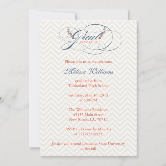 シェブロン&フラワーズの卒業 招待状 (正面)