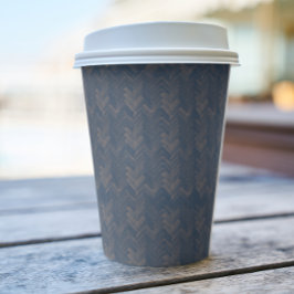 シェブロン、ヘリンボーンパターン、レトロブルー 紙コップ