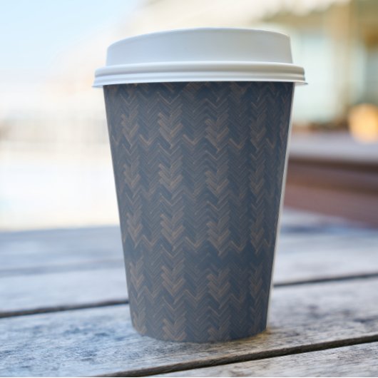 シェブロン、ヘリンボーンパターン、レトロブルー 紙コップ