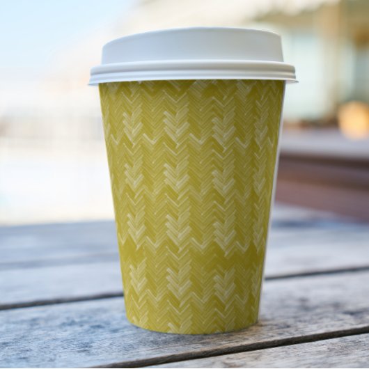 シェブロン、ヘリンボーンパターン、ヴィンテージ金ゴールド 紙コップ