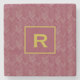 シェブロン ヘリンボーン パターン 豪華な赤イニシャル ストーンコースター