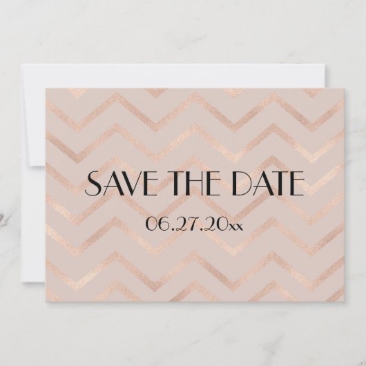 シェブロン ローズゴールド 結婚式 Save The Date カード (正面)