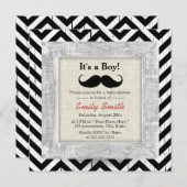 シェブ素朴ロンストライプムスヒー男の子のシャワー 招待状 (正面/裏面)