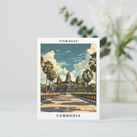 シェムリアップカンボジアエレガントアートヴィンテージトラベル ポストカード (スタンド正面)