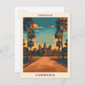 シェムリアップカンボジアエレガントアートヴィンテージトラベル ポストカード (正面/裏面)