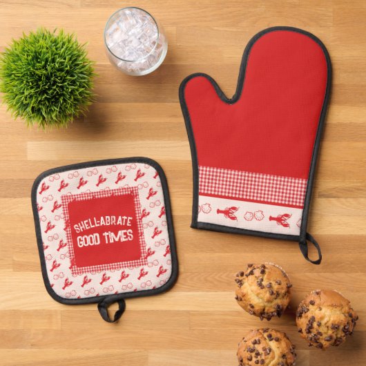 シェラブラート・グッド・タイムズ・カジュアル・シーフード・ギンガム 鍋つかみ&鍋敷きセット (トップダウン)
