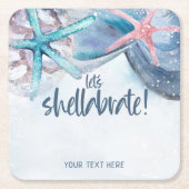 シェラブレーション | 水彩 ビーチ スターフィッシュ シェル スクエアペーパーコースター (正面)