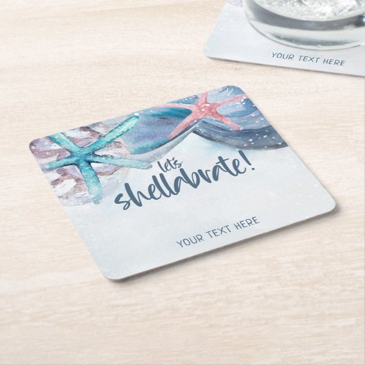 シェラブレーション | 水彩 ビーチ タマゴガイ 貝殻 スクエアペーパーコースター (アングル)