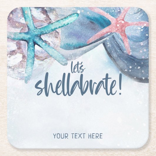 シェラブレーション | 水彩 ビーチ タマゴガイ 貝殻 スクエアペーパーコースター (正面)