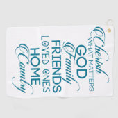 シェリッシュwhatが重要ティール（緑がかった色） ゴルフタオル (横)