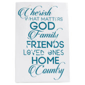 シェリッシュwhatが重要ティール（緑がかった色） ミディアムペーパーバッグ (正面)