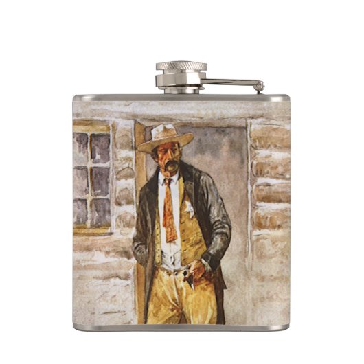 シェリフポートレートバイセルツァー、ヴィンテージウェストカウボーイ フラスク (裏面)