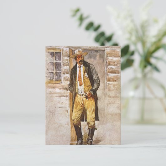 シェリフポートレートバイセルツァー、ヴィンテージウェストカウボーイ ポストカード (スタンド正面)