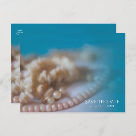 シェルとエレガント真珠絵を描日付の保存 案内ポストカード (正面/裏面)