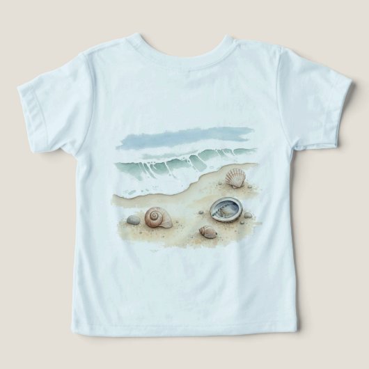 シェルとサンドの水彩ビーチ トッドラーTシャツ (デザイン裏面)