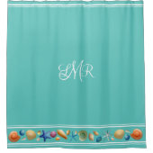 シェルとストライプシャワーカーテン シャワーカーテン (正面)