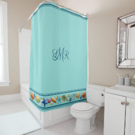 シェルとストライプシャワーカーテン シャワーカーテン