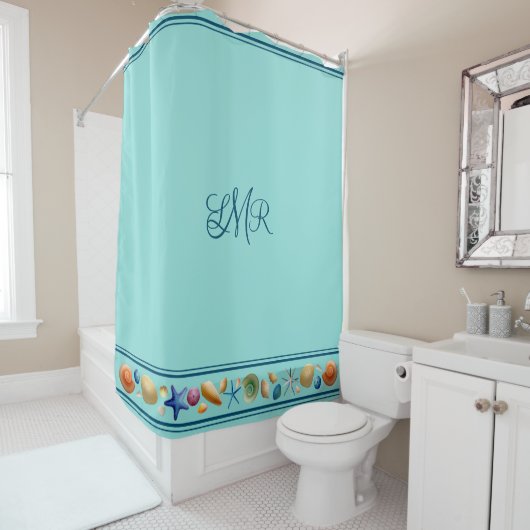 シェルとストライプシャワーカーテン シャワーカーテン (インサイチュ)