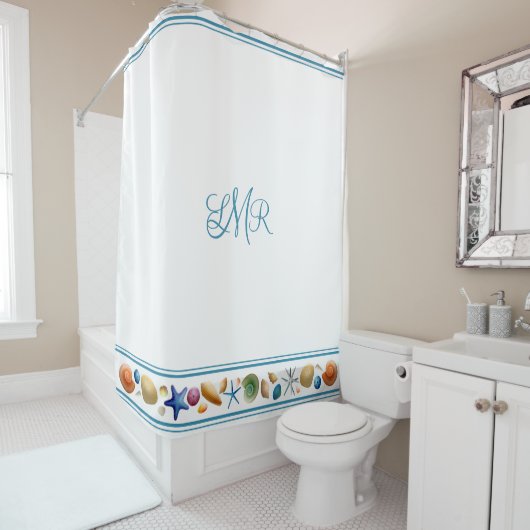 シェルとストライプ シャワーカーテン (インサイチュ)