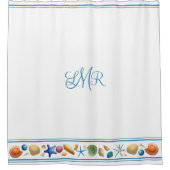 シェルとストライプ シャワーカーテン (正面)